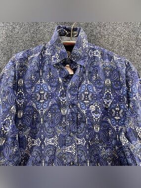 Wrangler George Strait Collection Shirt Mens Small Blue Paisley Western Rodeo